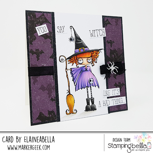 www.stampingbella.com: rubber stamps used: ODDBALL WITCH. Card by Elaine Hughes