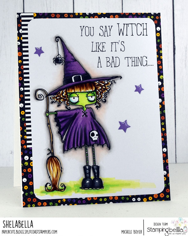 www.stampingbella.com: rubber stamps used: ODDBALL WITCH. Card by MICHELE BOYER