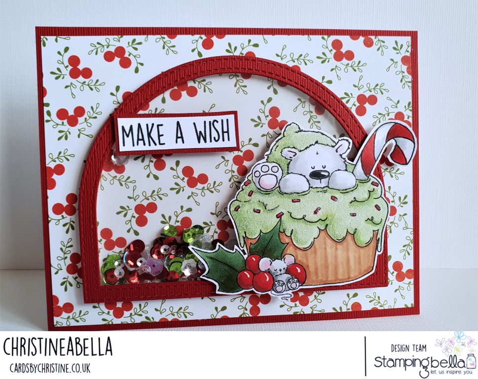 www.stampingbella.com: rubber stamp used: polar bear on a cupcake. Card by Christine Levison