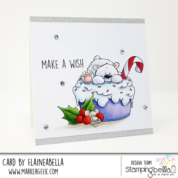 www.stampingbella.com: rubber stamp used: The POLAR BEAR ON A CUPCAKE. Card by ELAINE HUGHES