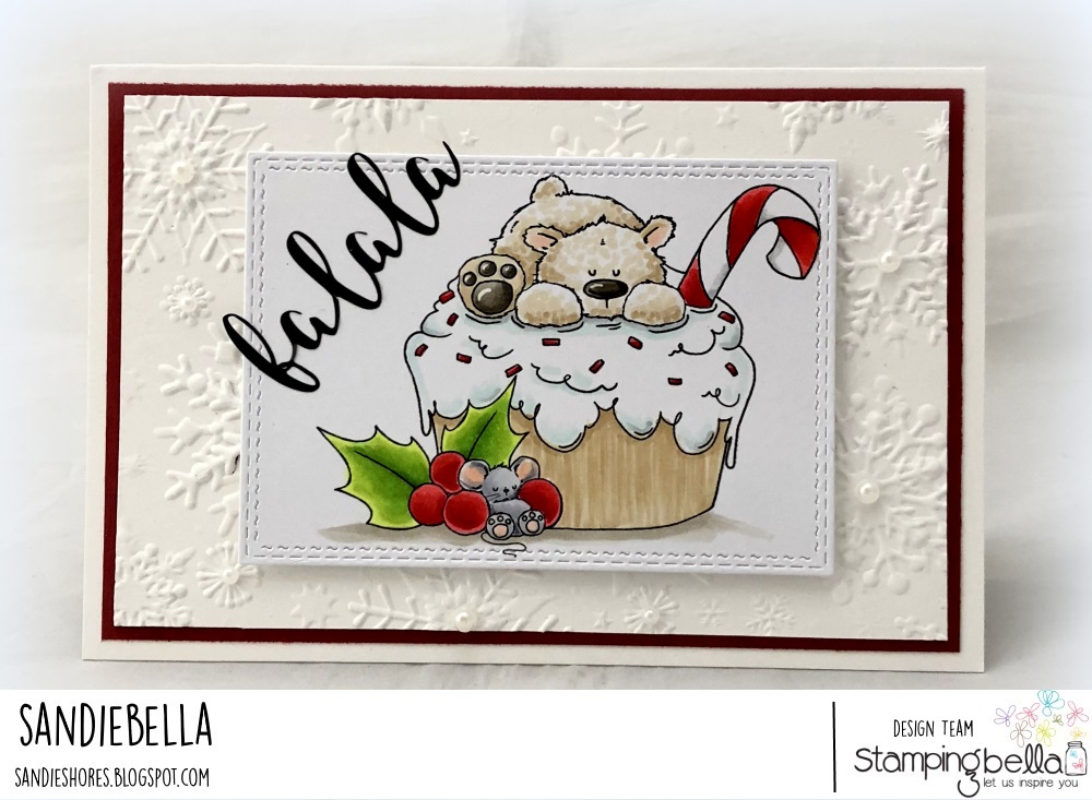 www.stampingbella.com: rubber stamp used: polar bear on a cupcake. Card by Sandie Dunne