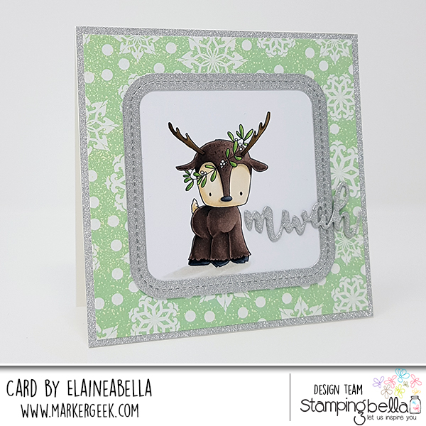 www.stampingbella.com: rubber stamp used: REINDEER FAMILY. Card by Elaine Hughes