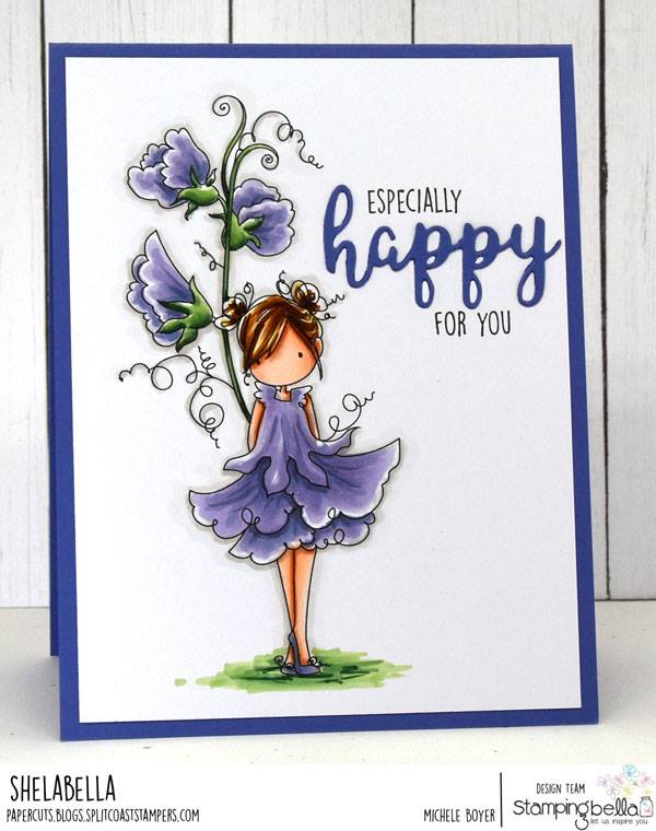 www.stampingbella.com: rubber stamp  used: TINY TOWNIE GARDEN GIRL SWEETPEA, card by Michele Boyer