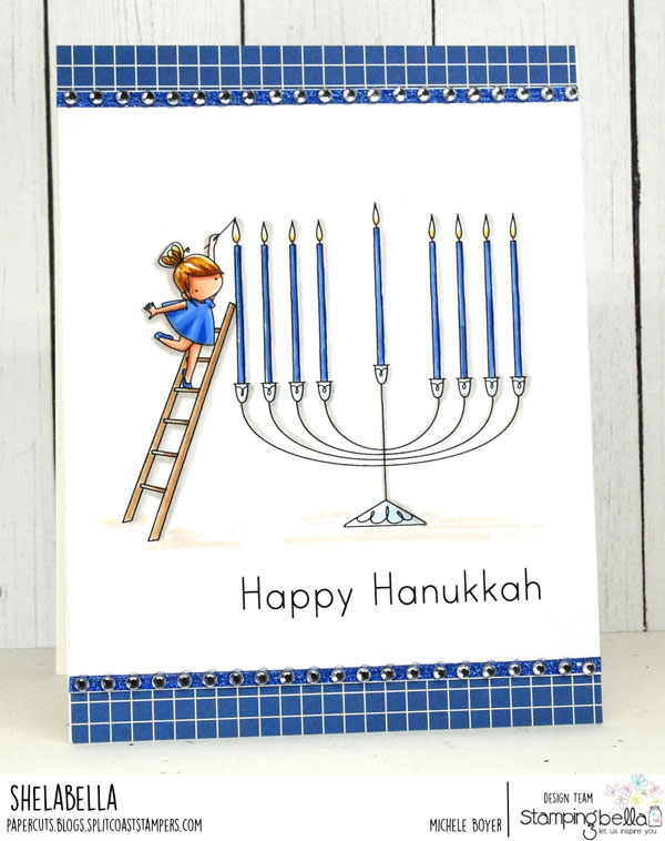 www.stampingbella.com: rubber stamp used TEENY TINY TOWNIE CHANUKAH card by MICHELE BOYER