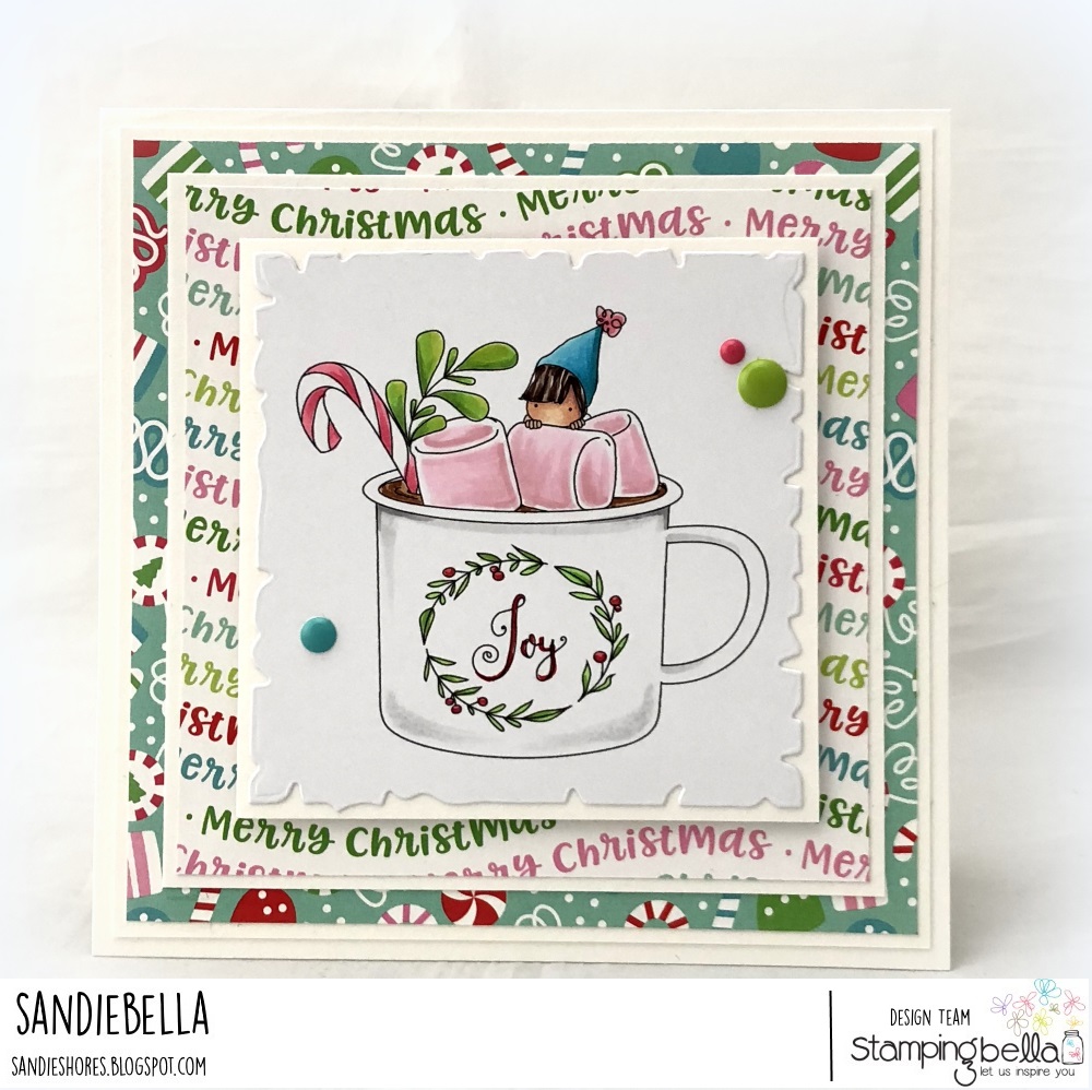 www.stampingbella.com: RUBBER STAMP USED: TEENY TINY TOWNIE WITH A HOT CHOCOLATE, CARD BY Sandie Dunne