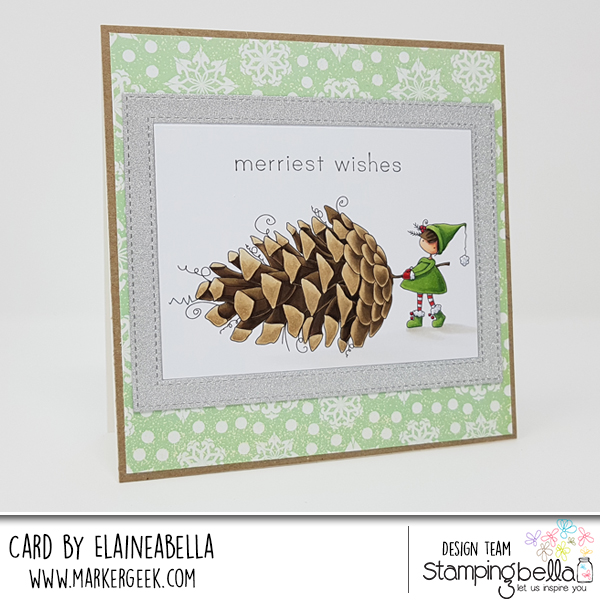 www.stampingbella.com: rubber stamp used TEENY TINY TOWNIE WITH A PINECONE, card by Elaine Hughes