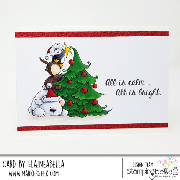 www.stampingbella.com: rubber stamp used: The penguin on a reindeer on a polar bear. Card by Elaine Hughes
