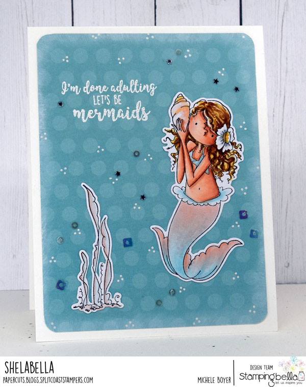 www.stampingbella.com: RUBBER STAMP USED: TINY TOWNIE MERMAID SET,  .  CARD MADE BY MICHELE BOYER