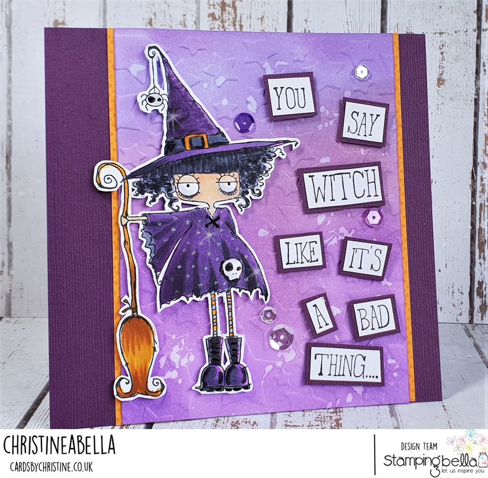 www.stampingbella.com:  rubber stamp used: ODDBALL WITCH card by CHRISTINE Levison
