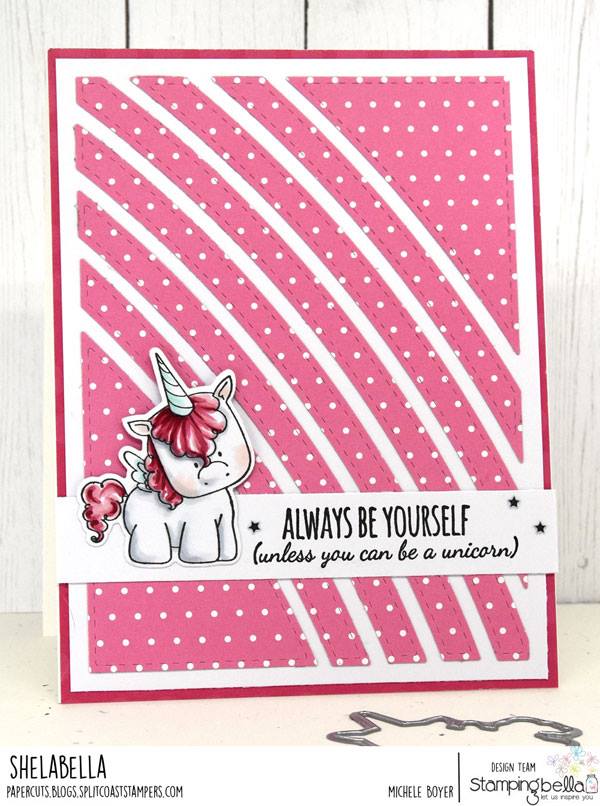 www.stampingbella.com: RUBBER STAMP USED   UNICORN SENTIMENT SET.  Card by Michele Boyer