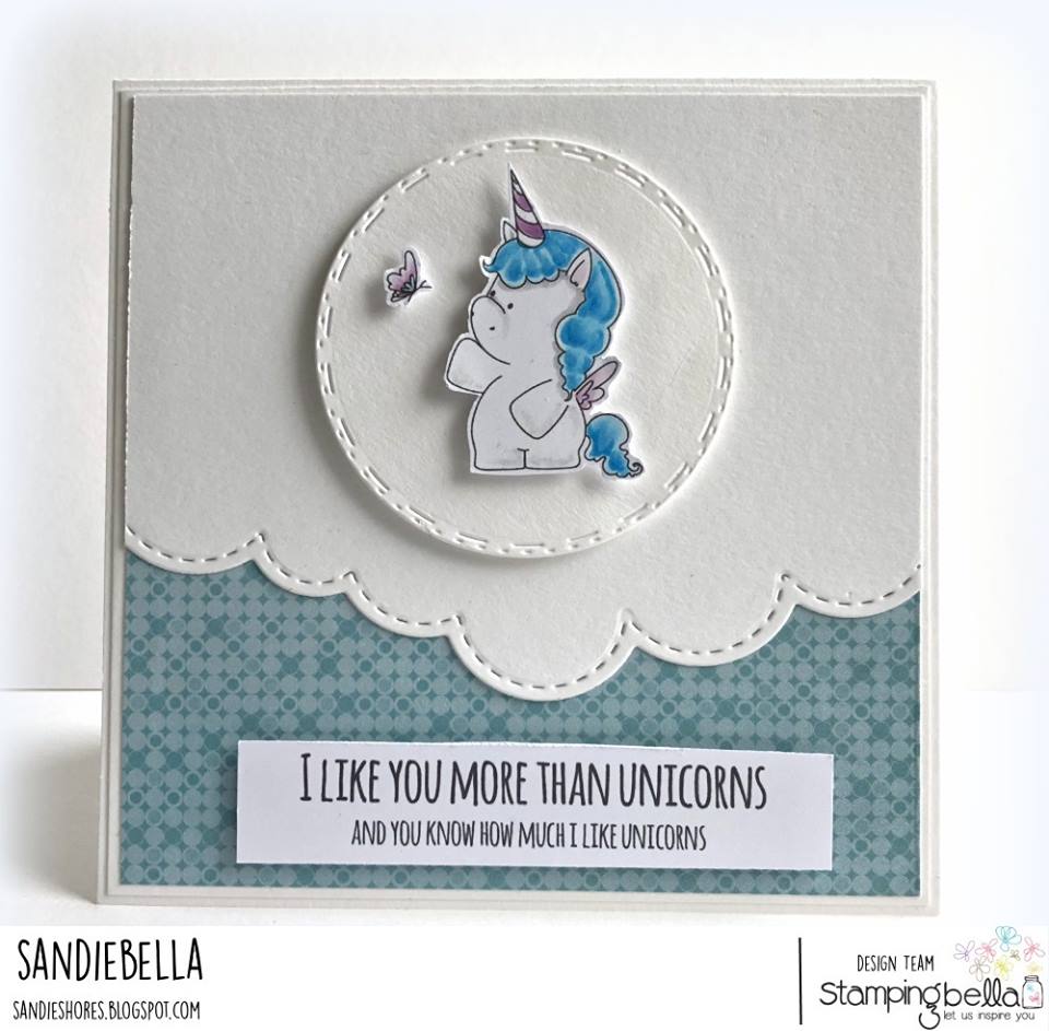 www.stampingbella.com: RUBBER STAMP USED L SET OF UNICORNS, UNICORN SENTIMENT SET.  Card by Sandie Dunne