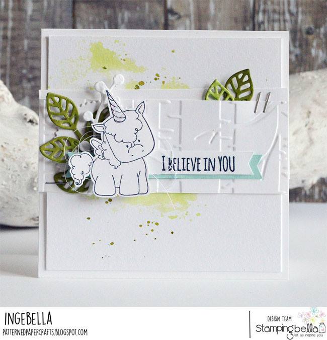 www.stampingbella.com: Rubber stamp used: UNICORN SENTIMENT SET.  Card by INGE GROOT