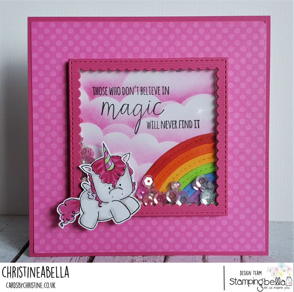 www.stampingbella.com: Rubber stamp used: SET OF UNICORNS.  Card by Christine Levison