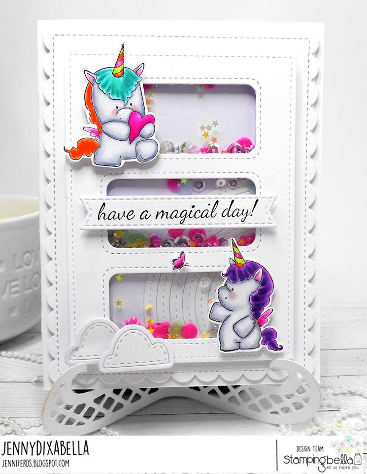 www.stampingbella.com: Rubber stamp used: SET OF UNICORNS.  Card by JENNY DIX