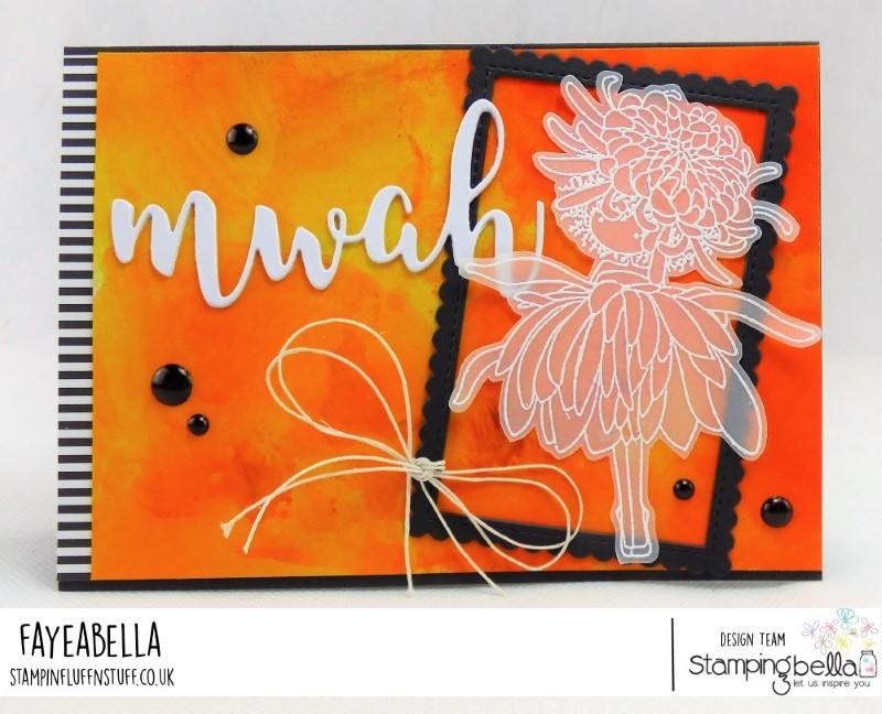 www.stampingbella.com: rubber stamp used TINY TOWNIE GARDEN GIRL CHRYSANTHEMUM and our MWAH CUT IT OUT DIE.  Card by FAYE WYNN JONES 