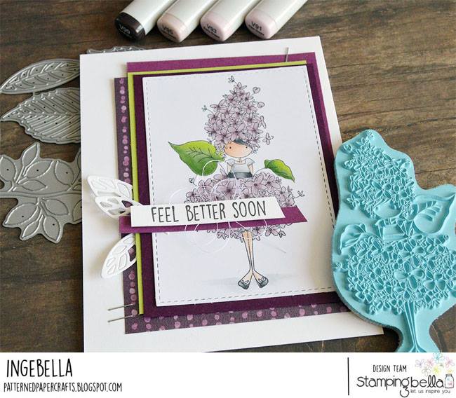 www.stampingbella.com: rubber stamp used TINY TOWNIE GARDEN GIRL LILAC . Card by Inge Groot