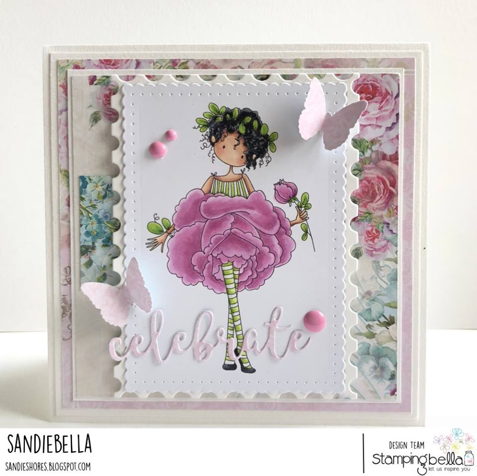 www.stampingbella.com: rubber stamp used TINY TOWNIE GARDEN GIRL ROSE . Card by Sandie Dunne