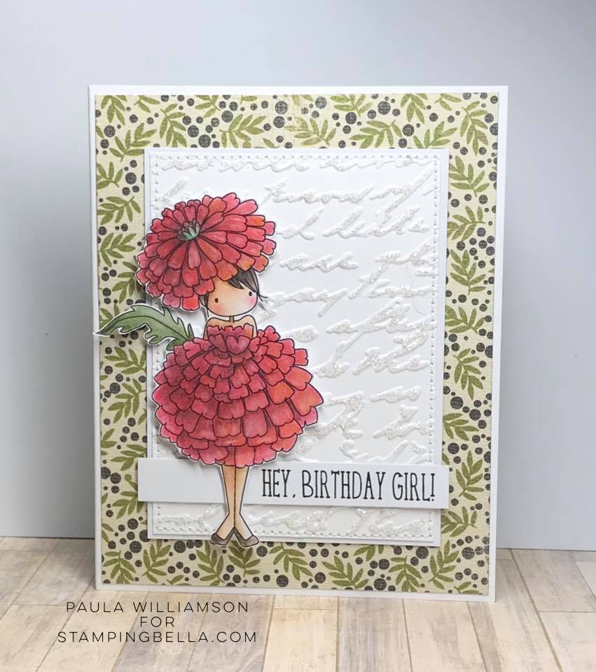 www.stampingbella.com: rubber stamps used TINY TOWNIE GARDEN GIRL MARIGOLD  . Card by Paula Williamson
