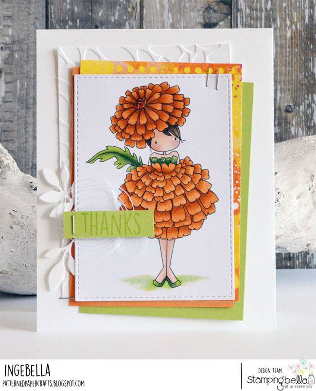 www.stampingbella.com: rubber stamps used TINY TOWNIE GARDEN GIRL MARIGOLD  . Card by Inge Groot