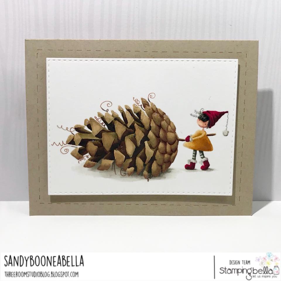 www.stampingbella.com: rubber stamp used: TEENY TINY TOWNIEWITH A PINE CONE. Card by Sandy Boone
