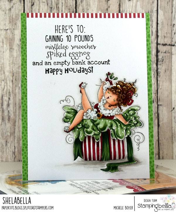 www.stampingbella.com: rubber stamp used: EDNA UNDER THE MISTLETOE, card by MICHELE BOYER