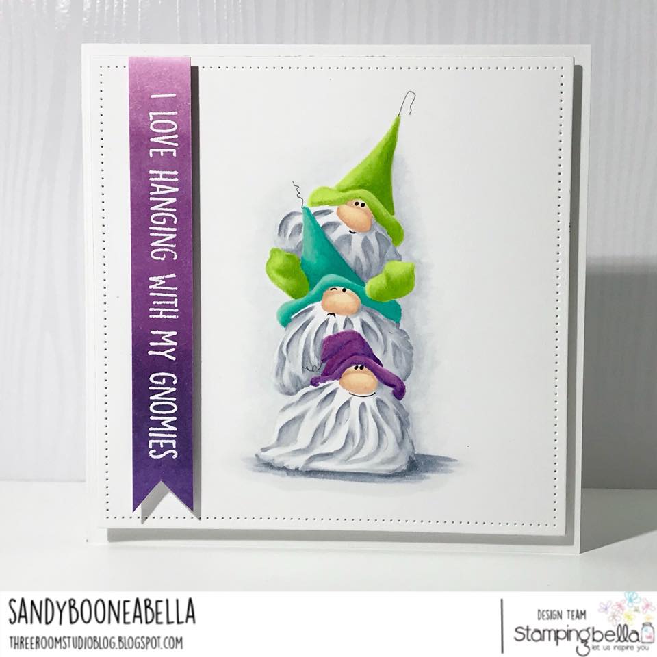 www.stampingbella.com: rubber stamp used: GNOME PILE. Card by Sandy Boone