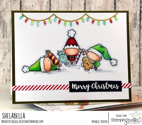 www.stampingbella.com: rubber stamp used: LITTLE BITS SET OF ELVES. Card by MICHELE BOYER