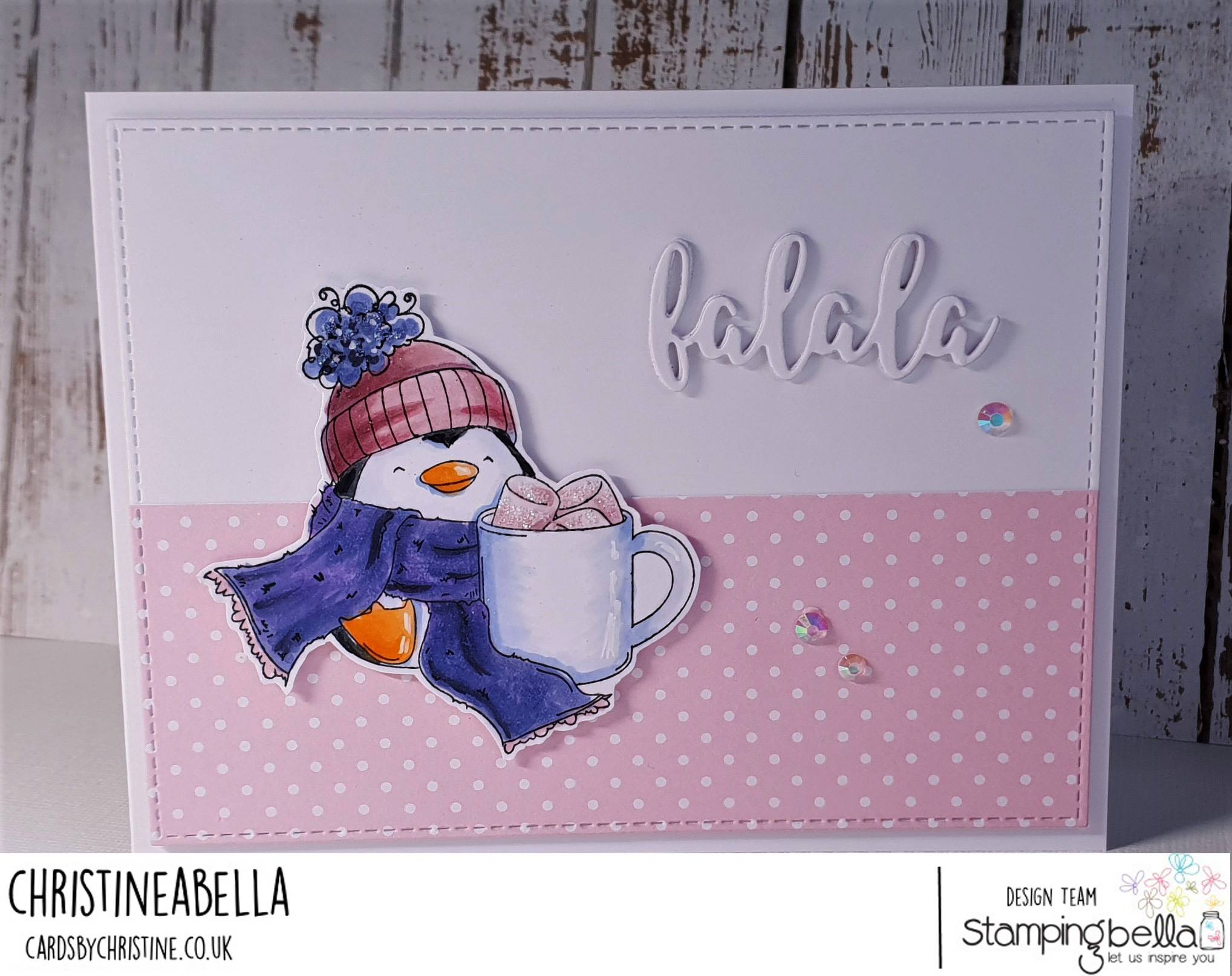 www.stampingbella.com: rubber stamp used: the PENGUIN and the MARSHMALLOW. Card by  Christine Levison