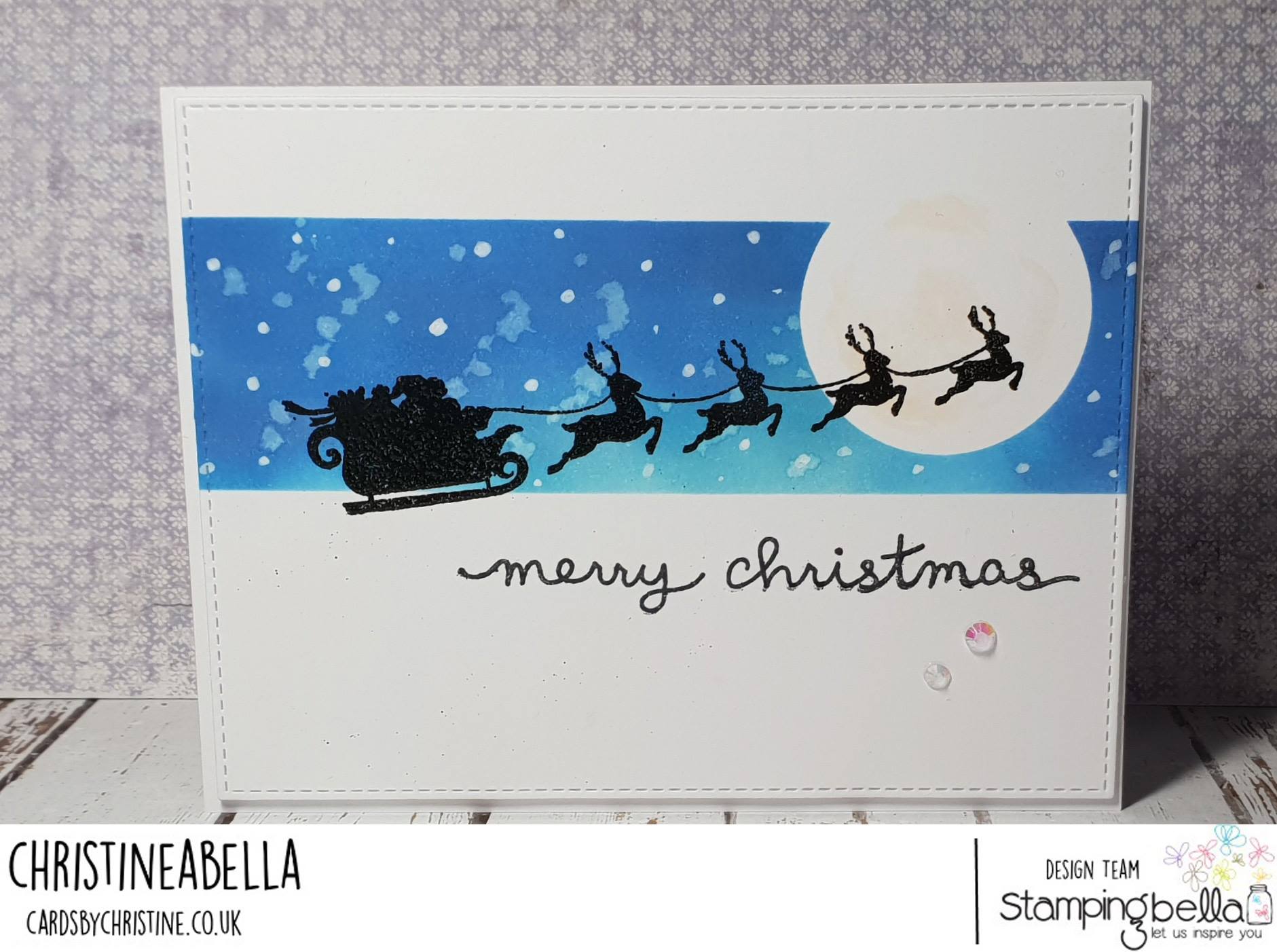 www.stampingbella.com.  RUBBER STAMP USED:  SANTA'S SLEIGH SILHOUETTE.  Card by Christine Levison
