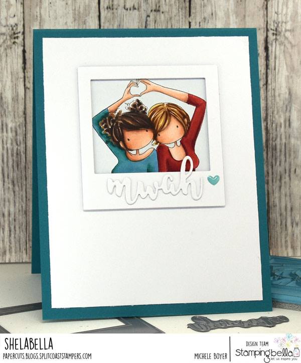 www.stampingbella.com.  Rubber stamp used UPTOWN GIRLS SNAPSHOTS I HEART YOU card by MIchele BOYER