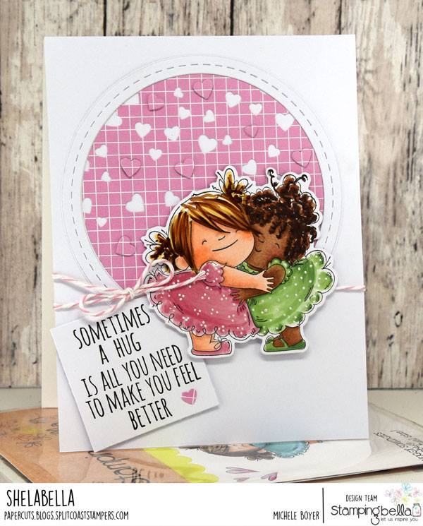 www.stampingbella.com:  rubber stamp used: HUGGY SQUIDGIES .  Card by Michele Boyer