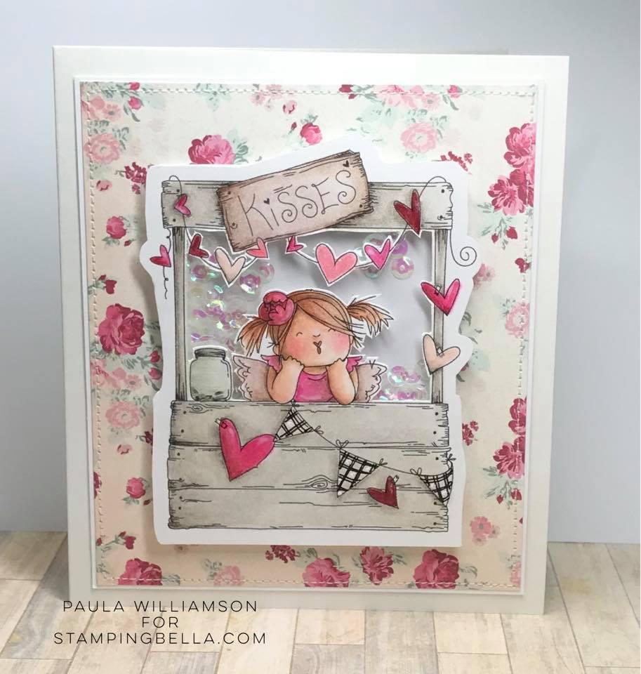 www.stampingbella.com:  rubber stamp used: KISSING BOOTH SQUIDGY.  Card by Paula Williamson