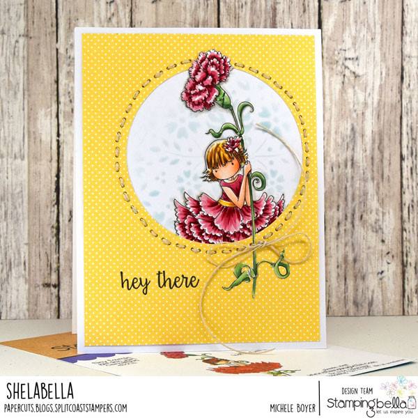 www.stampingbella.com: rubber stamp used TINY TOWNIE GARDEN GIRL CARNATION , card by Michele Boyer