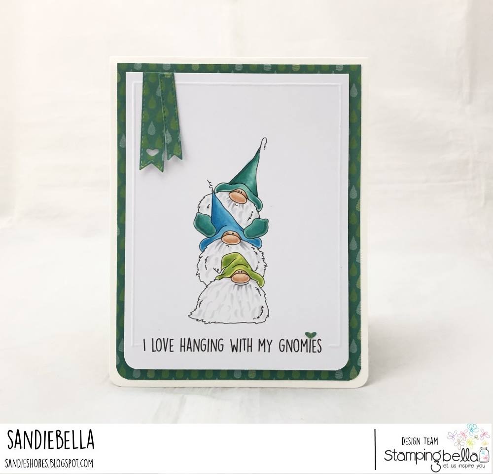 www.stampingbella.com: rubber stamp used GNOME PILE  Card by Sandie DUNNE
