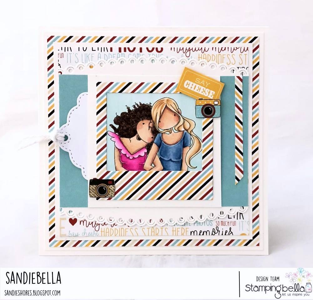 www.stampingbella.com: rubber stamp used UPTOWN GIRL SNAPSHOTS LEAN ON ME.  Card by SANDIE DUNNE