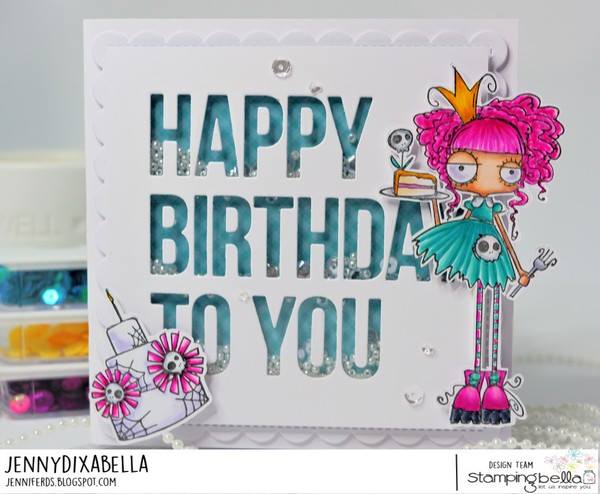 www.stampingbella.com: rubber stamp used : ODDBALL BIRTHDAY QUEEN. card by Jenny Dix