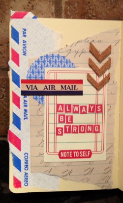 Here's a vintage mail inspired page.. with some new scrappy embellishments mixed in.. scrapbook letters, journal card and the cork chevrons.. the rest is vintage :)