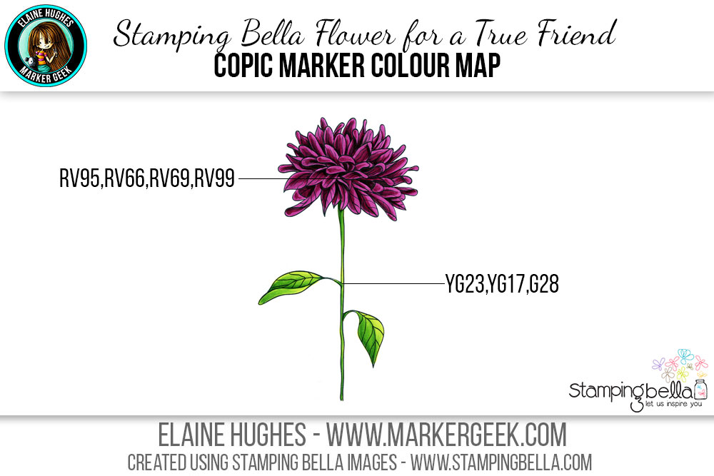 Stamping Bella Flower for a True Friend #thedailymarker30day Click through for Copic Colour Maps and videos!