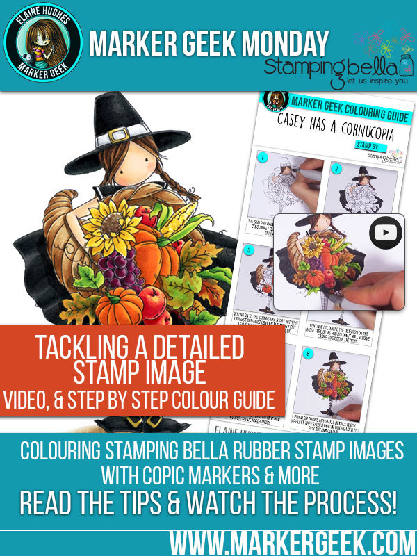 Stamping Bella Casey has a Cornucopia. Card by Elaine - Marker Geek. Click through to read the blog post and get colouring tips & tricks!