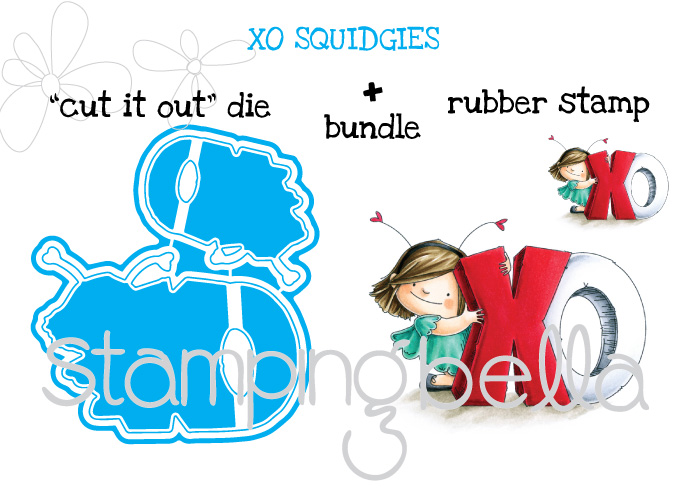 Stamping Bella JANUARY 2017 rubber stamp release- XO SQUIDGIES CUT IT OUT DIES AND RUBBER STAMP BUNDLE