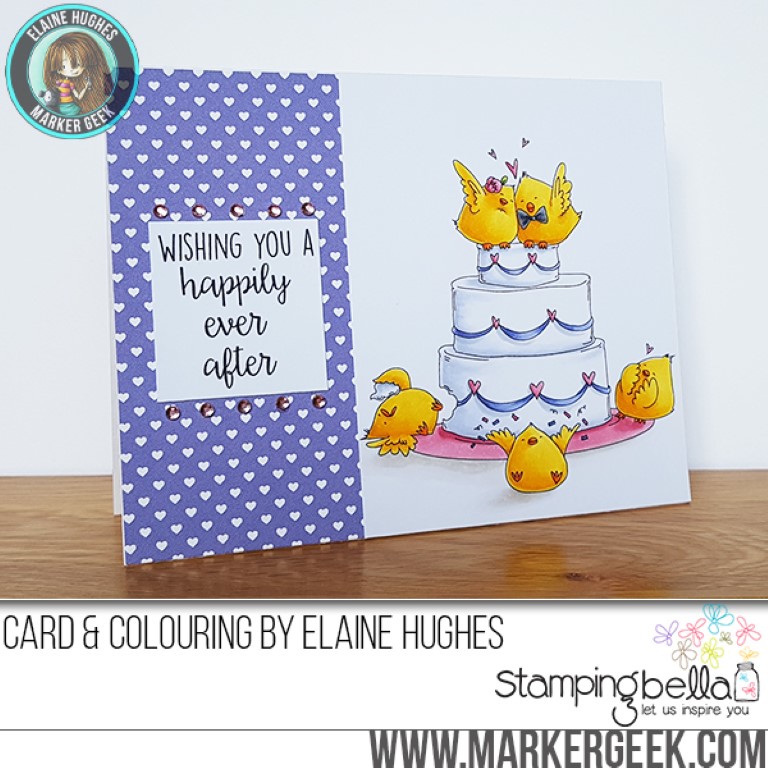 017 release- WEDDING CAKE CHICKS RUBBER STAMP. Card by ELAINE HUGHES