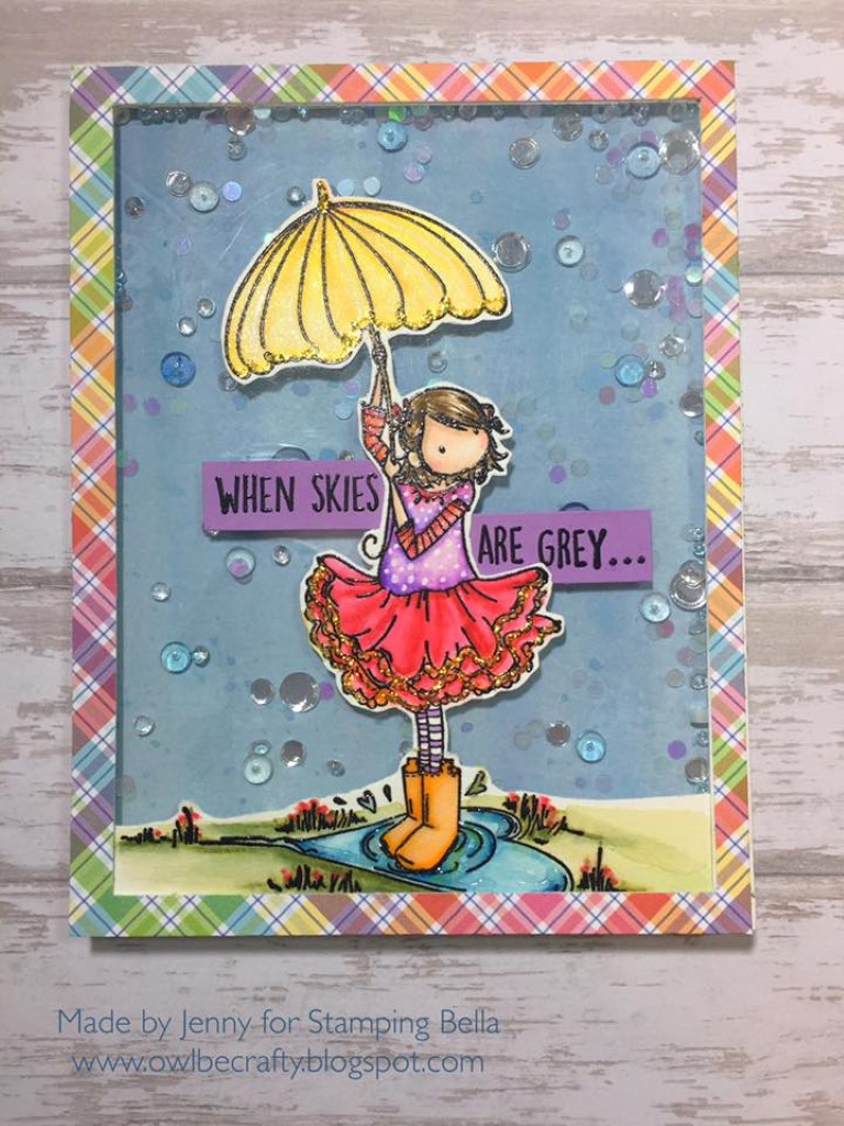 Bellarific Friday April 28 2017 PHOTO INSPIRATION CHALLENGE- Rubber stamps used: Tiny Townie Rachel loves the rain card by Jenny Bordeaux