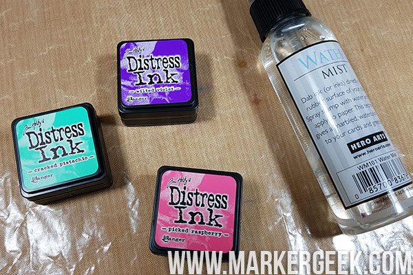 Stamping Bella Marker Geek Monday Copic Colouring over Distress Ink Backgrounds