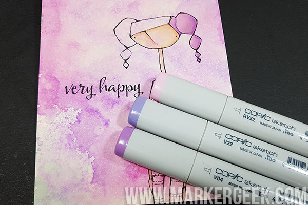 Stamping Bella Marker Geek Monday Copic Colouring over Distress Ink Backgrounds