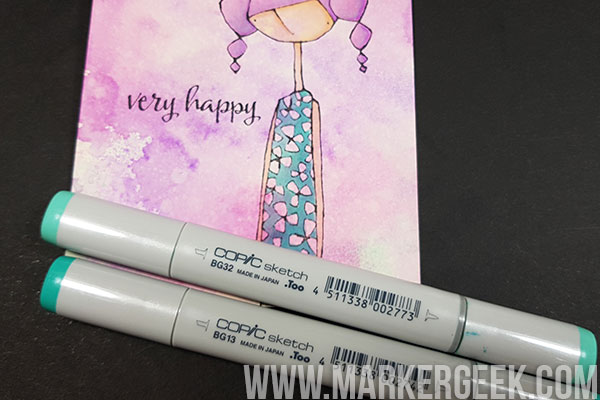 Stamping Bella Marker Geek Monday Copic Colouring over Distress Ink Backgrounds