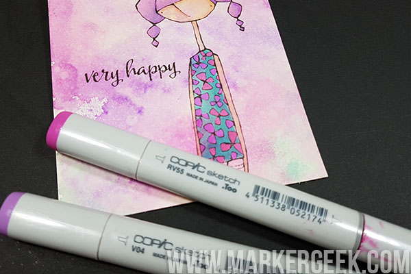 Stamping Bella Marker Geek Monday Copic Colouring over Distress Ink Backgrounds