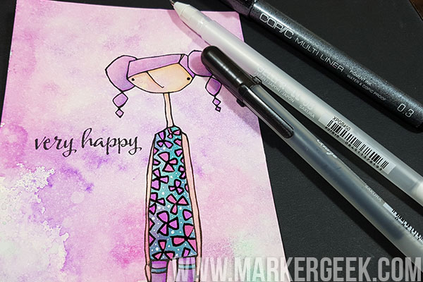 Stamping Bella Marker Geek Monday Copic Colouring over Distress Ink Backgrounds