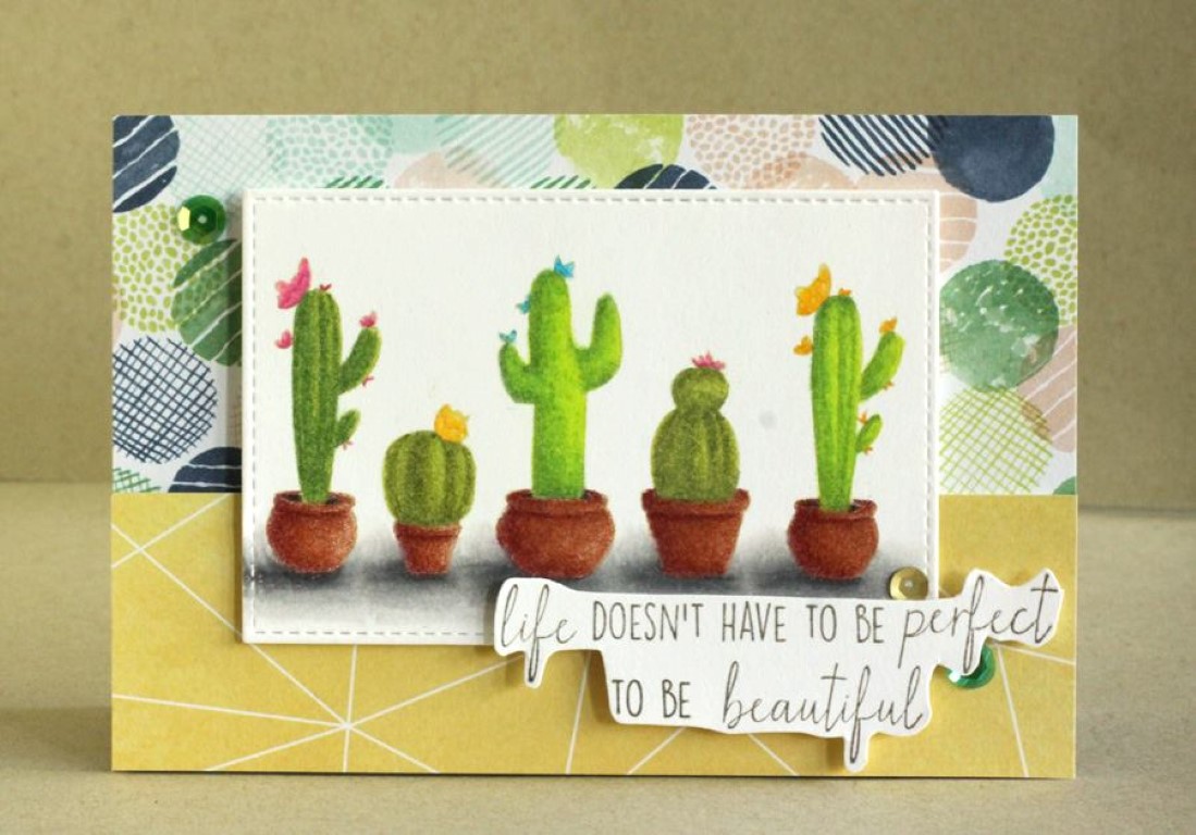 Bellarific Friday May 12 2017 MOJOBELLA SKETCH- rubber stamp used: CACTI. Card by Alice Wertz.