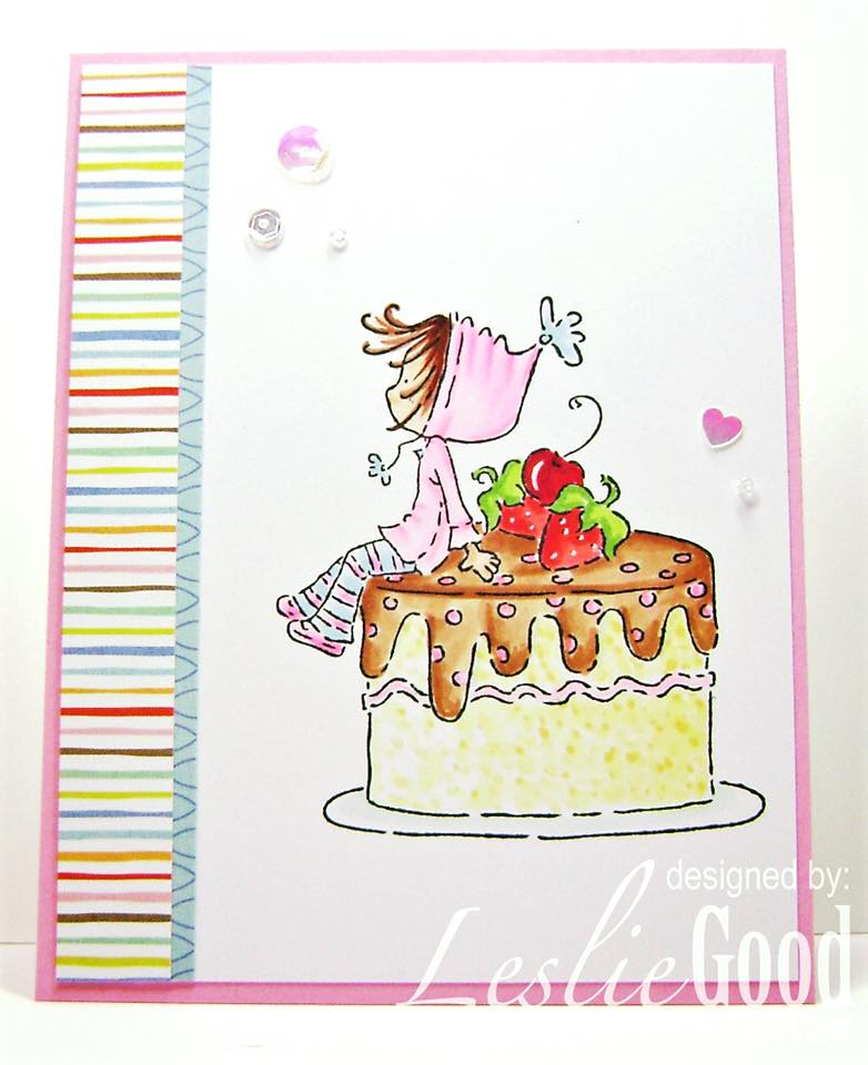 Bellarific Friday June 23 2017- Rubber stamp: Ramona Loves CAKE.  Card by Leslie Good