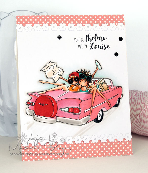 Stamping Bella SUMMER 2017 RELEASE- RUBBER STAMP : UPTOWN GIRLS Thelma and Louise. Card by Michele Boyer